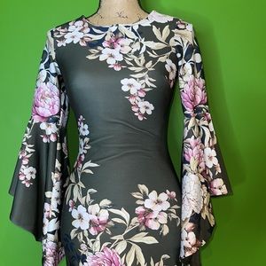 Floral Hunter Green Exotic Boss Dress (New York & Company Stretch)